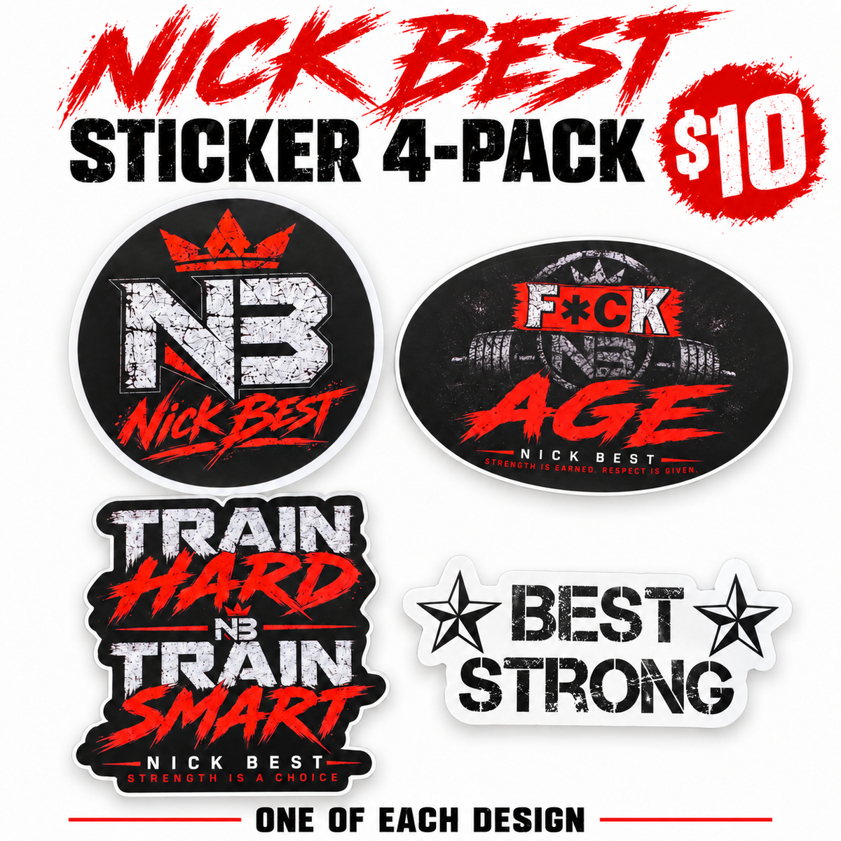 Nick Best four sticker pack with actual oval, circle and die-cut shapes